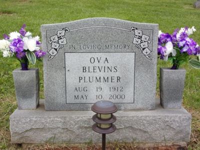 Ova Curry Blevins Plummer headstone in Spring Valley Memory Garden Huntington, WV